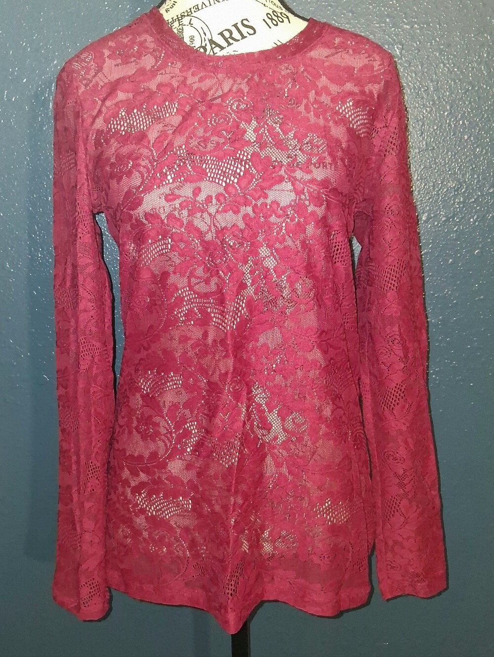 Cocomo Womens Fuchsia Lace Long-Sleeve Top M